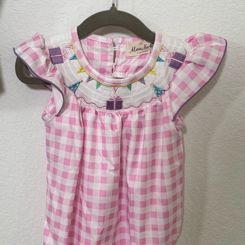 Pink Gingham Baby First Birthday Romper